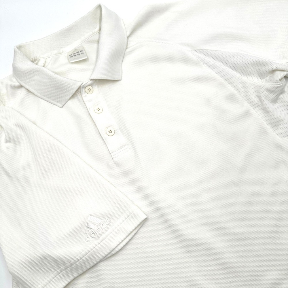 Adidas Polo Shirt Mens Large White Excellent Short Sleeve Golf Tennis Athletic